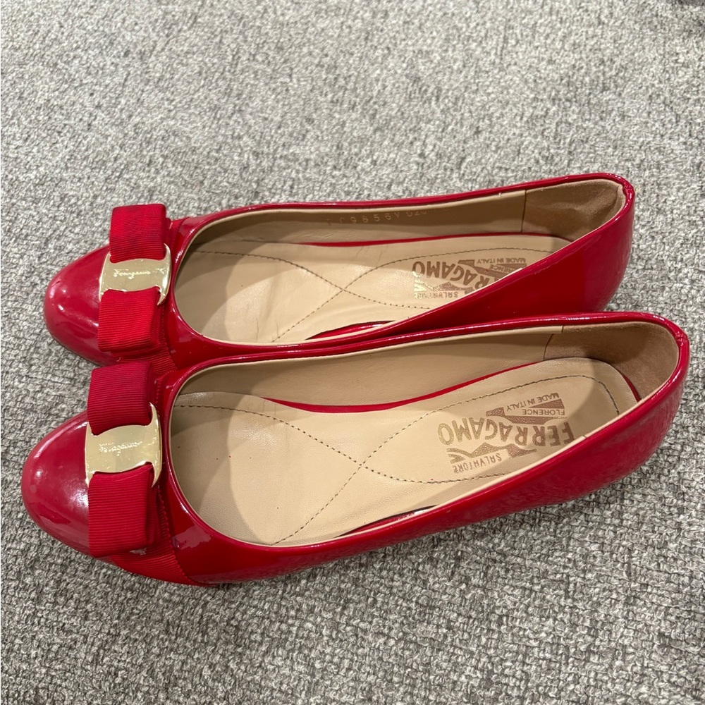 Salvatore Ferragamo Red Patent Bow Flats